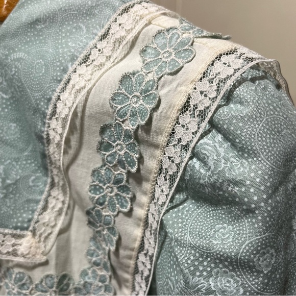 Gunne Sax Vintage Sage Green Floral Lace Dress with Drop Waist Cottagecore - Picture 8 of 13